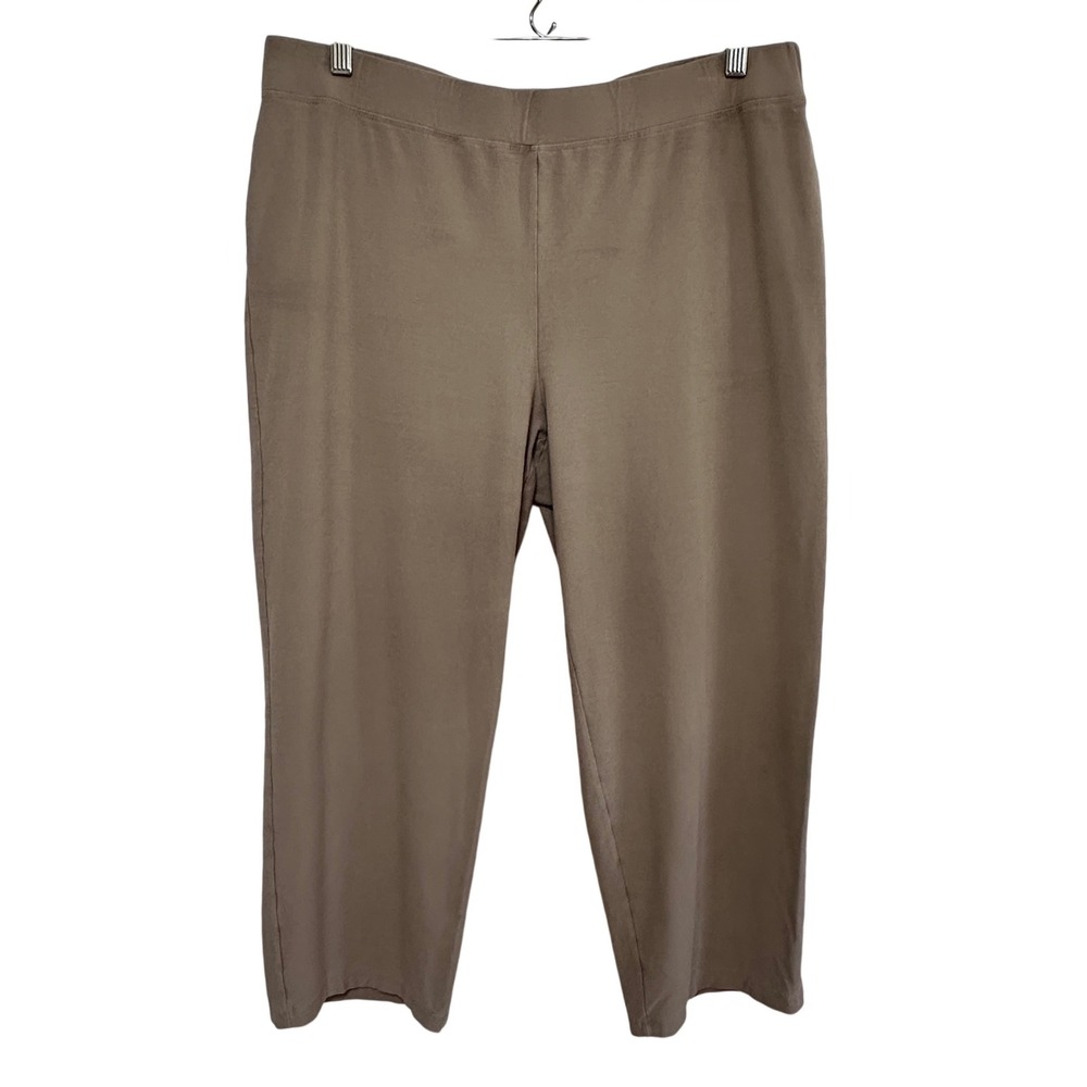 Eileen Fisher Stretch Crepe Pull On Crop Pants Women XL Wide Leg Beige Travel